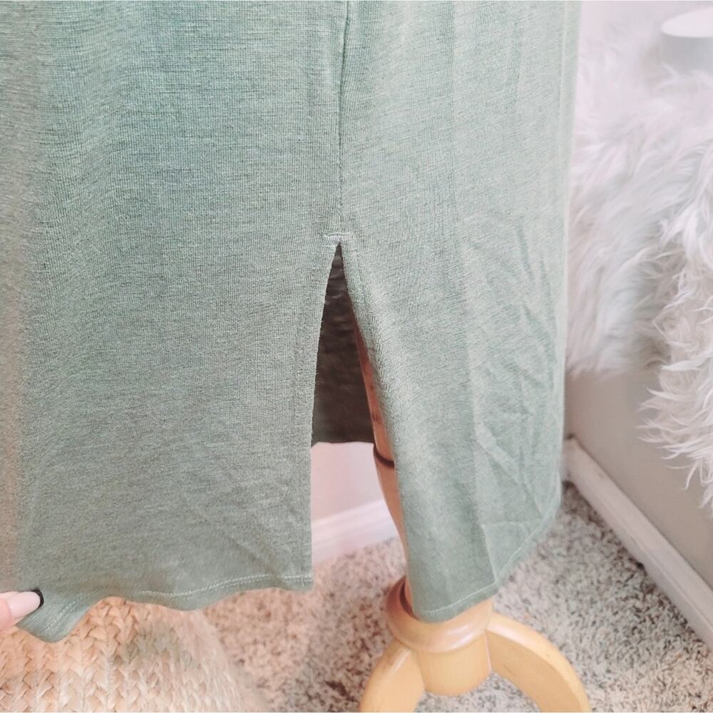 MADEWELL Pine Heather Green Muscle Midi Dress Side Slit Soft Stretch Jersey Sz M - Picture 11 of 16